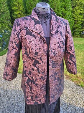 Metallic Bronze Black Floral Evening Jacket M
